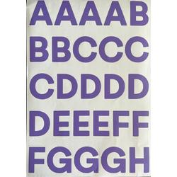 plakletters paars | alfabet stickers | met cijfers | hoogte 4 cm
